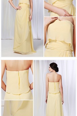 Sheath/Column Strapless Long Yellow Chiffon Prom Evening Bridesmaid Dresses ED011018