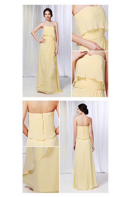 Sheath/Column Strapless Long Yellow Chiffon Prom Evening Bridesmaid Dresses ED011018 Sheath/Column Strapless Long Yellow Chiffon Prom Evening Bridesmaid Dresses ED011018
