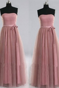 A-Line Strapless Tulle Long Prom Evening Formal Dresses ED011022
