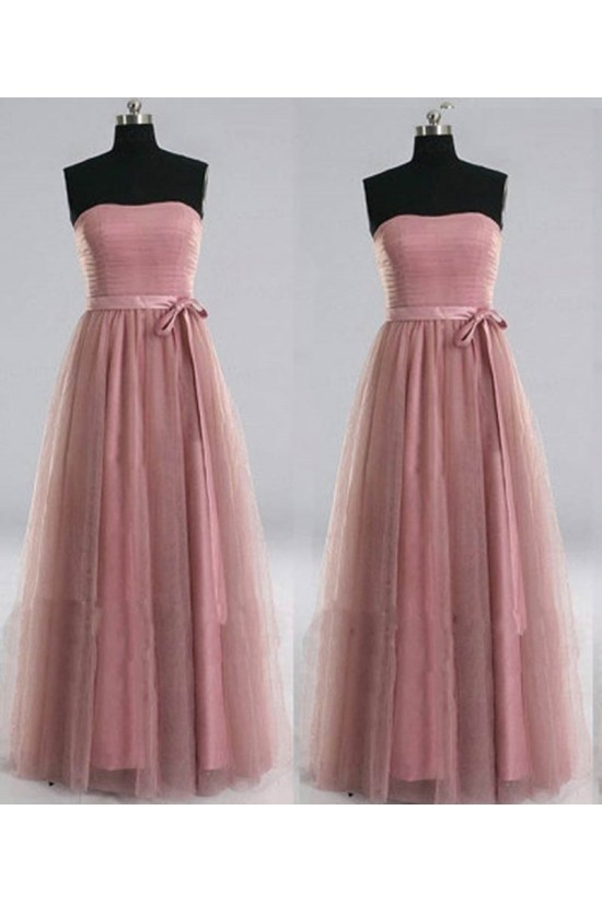A-Line Strapless Tulle Long Prom Evening Formal Dresses ED011022