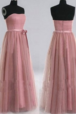 A-Line Strapless Tulle Long Prom Evening Formal Dresses ED011022