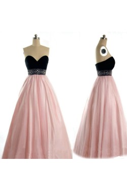 A-Line Sweetheart Black Pink Beaded Long Prom Evening Formal Dresses ED011023