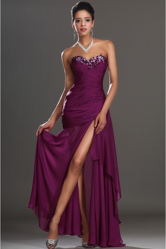 Sheath Sweetheart Beaded Long Chiffon Prom Evening Formal Dresses ED011026