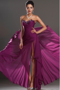 Sheath Sweetheart Beaded Long Chiffon Prom Evening Formal Dresses ED011026