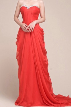 Sheath/Column Sweetheart Beaded Long Chiffon Prom Evening Formal Dresses ED011027