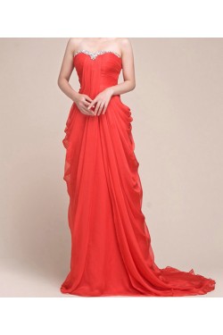 Sheath/Column Sweetheart Beaded Long Chiffon Prom Evening Formal Dresses ED011027
