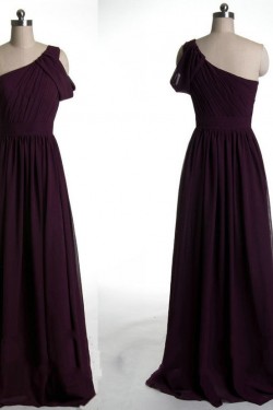 A-Line One-Shoulder Long Chiffon Prom Evening Formal Dresses ED011028