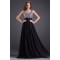 A-Line Beaded Sequins Long Black Chiffon Prom Evening Formal Dresses ED011029