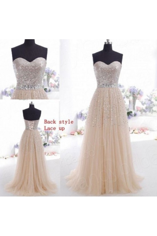 A-Line Sweetheart Beaded Tulle Long Prom Evening Formal Dresses ED011030