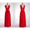 A-Line V-Neck Long Red Chiffon Prom Evening Formal Bridesmaid Dresses ED011034