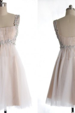 A-Line Beaded Straps Short Prom Evening Formal Dresses ED011036