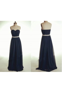 A-Line Sweetheart Long Navy Blue Chiffon Prom Evening Formal Dresses ED011037
