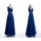 A-Line One-Shoulder Beaded Long Blue Chiffon Prom Evening Formal Dresses ED011038