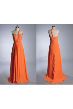 A-Line One-Shoulder Beaded Long Chiffon Prom Evening Formal Dresses ED011039