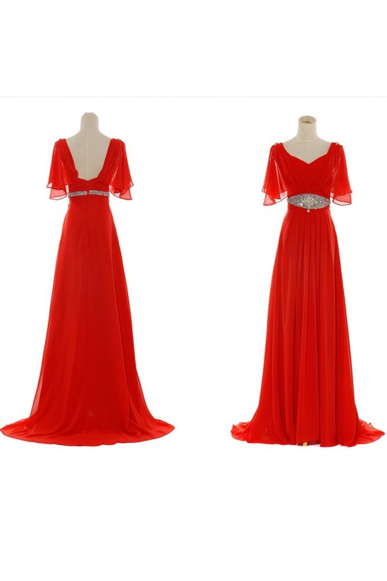 A-Line Short Sleeve Beaded Long Red Chiffon Prom Evening Formal Dresses ED011041 A-Line Short Sleeve Beaded Long Red Chiffon Prom Evening Formal Dresses ED011041
