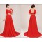A-Line Short Sleeve Beaded Long Red Chiffon Prom Evening Formal Dresses ED011041