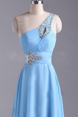 A-Line One-Shoulder Beaded Long Chiffon Prom Evening Formal Dresses ED011043