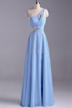 A-Line One-Shoulder Beaded Long Chiffon Prom Evening Formal Dresses ED011043