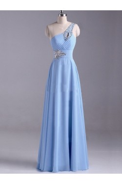 A-Line One-Shoulder Beaded Long Chiffon Prom Evening Formal Dresses ED011043