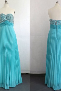 A-Line Sweetheart Pleated Beaded Long Chiffon Prom Evening Plus Size Dresses ED011044