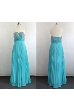 A-Line Sweetheart Pleated Beaded Long Chiffon Prom Evening Plus Size Dresses ED011044