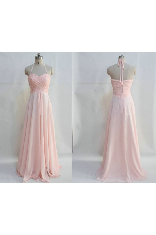 A-Line Halter Long Pink Chiffon Prom Evening Bridesmaid Dresses ED011046 A-Line Halter Long Pink Chiffon Prom Evening Bridesmaid Dresses ED011046