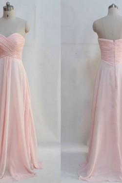 A-Line Sweetheart Long Pink Chiffon Prom Evening Bridesmaid Dresses ED011047