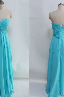 A-Line Sweetheart Long Blue Chiffon Prom Evening Bridesmaid Dresses ED011048