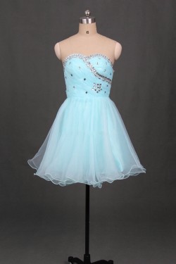 A-Line Beaded Strapless Short Blue Prom Evening Formal Dresses ED011052