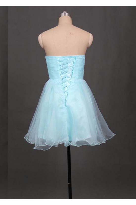 A-Line Beaded Strapless Short Blue Prom Evening Formal Dresses ED011052