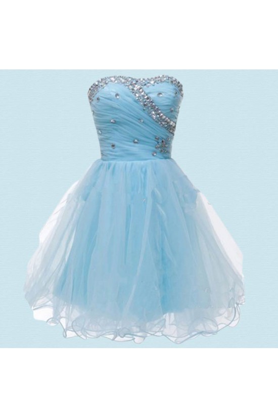 A-Line Beaded Strapless Short Blue Prom Evening Formal Dresses ED011052