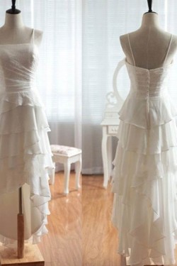 High Low Spaghetti Strap Lace and Chiffon Prom Evening Formal Dresses ED011053