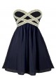 A-Line Sweetheart Beaded Navy Blue Short Chiffon Prom Evening Cocktail Dresses ED011054