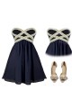 A-Line Sweetheart Beaded Navy Blue Short Chiffon Prom Evening Cocktail Dresses ED011054