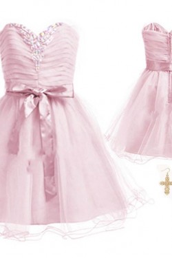 A-Line Sweetheart Beaded Short Pink Chiffon Prom Evening Formal Dresses ED011057
