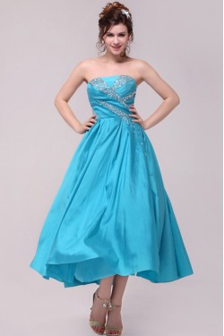 A-Line Strapless Short Blue Beaded Prom Evening Formal Party Dresses ED010106