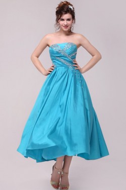 A-Line Strapless Short Blue Beaded Prom Evening Formal Party Dresses ED010106