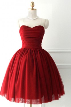 Short/Mini Sweetheart Red Tulle and Satin Prom Evening Formal Cocktail Dresses ED011063