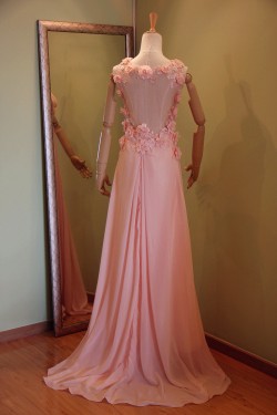 A-Line V-Neck Long Pink Chiffon Prom Evening Formal Dresses ED011072