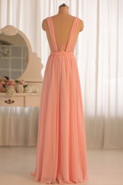 A-Line Long Pink Chiffon Prom Evening Formal Dresses ED011073