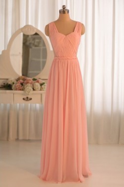 A-Line Long Pink Chiffon Prom Evening Formal Dresses ED011073