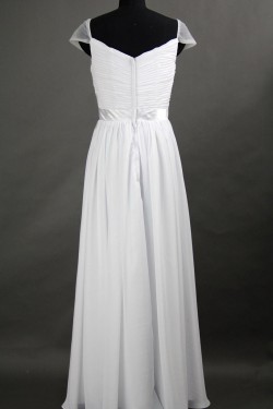 A-Line Cap-Sleeve Long White Chiffon Prom Evening Formal Dresses ED011074