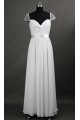A-Line Cap-Sleeve Long White Chiffon Prom Evening Formal Dresses ED011074