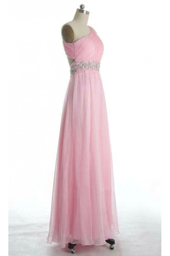 A-Line One-Shoulder Beaded Long Pink Chiffon Prom Evening Formal Dresses ED011077 A-Line One-Shoulder Beaded Long Pink Chiffon Prom Evening Formal Dresses ED011077