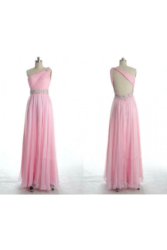 A-Line One-Shoulder Beaded Long Pink Chiffon Prom Evening Formal Dresses ED011077 A-Line One-Shoulder Beaded Long Pink Chiffon Prom Evening Formal Dresses ED011077