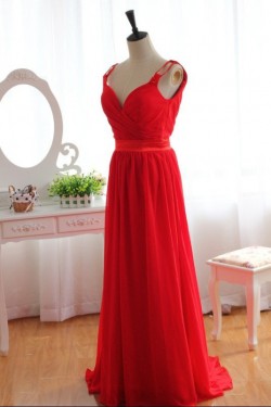A-Line Long Red Chiffon Prom Evening Formal Dresses ED011079