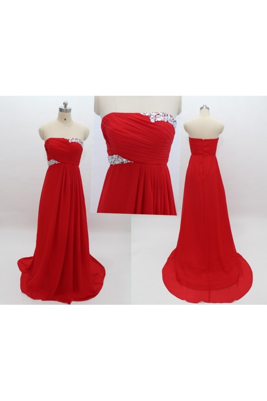 Empire Strapless Beaded Long Red Chiffon Prom Evening Maternity Evening Dresses ED011082 Empire Strapless Beaded Long Red Chiffon Prom Evening Maternity Evening Dresses ED011082