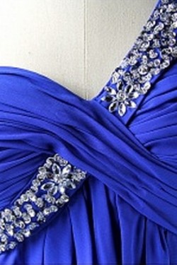 A-Line One-Shoulder Beaded Short Blue Chiffon Prom Evening Formal Dresses ED011087