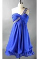 A-Line One-Shoulder Beaded Short Blue Chiffon Prom Evening Formal Dresses ED011087