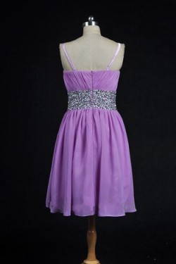 A-Line Spaghetti Strap Beaded Short Chiffon Prom Evening Formal Dresses ED011090